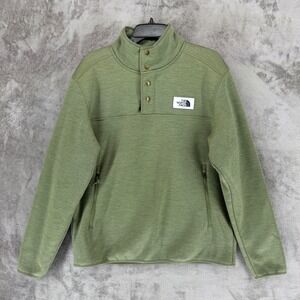 The North Face Pullover Mens L NF0A3MMS Green Wool Blend Snap Mock Neck EUC